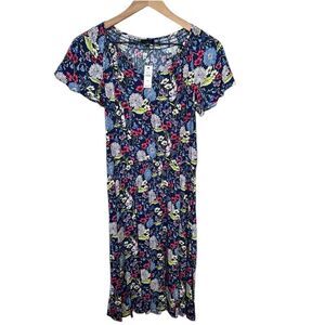 Talbots NWT Floral Short Sleeve Midi Dress Blue Pink Lightweight Summer Dress XS